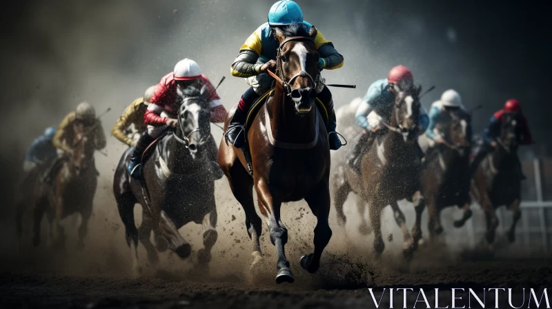 Vivid 8K Horse Race Image with Dramatic Contrast and Intricate Details AI Image