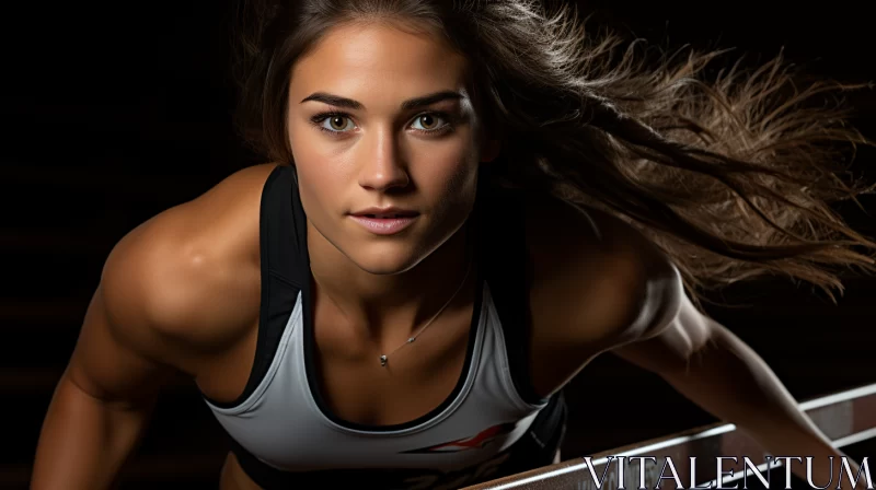 Young Female Athlete Jumping Hurdle in Soft Box Lighting AI Image