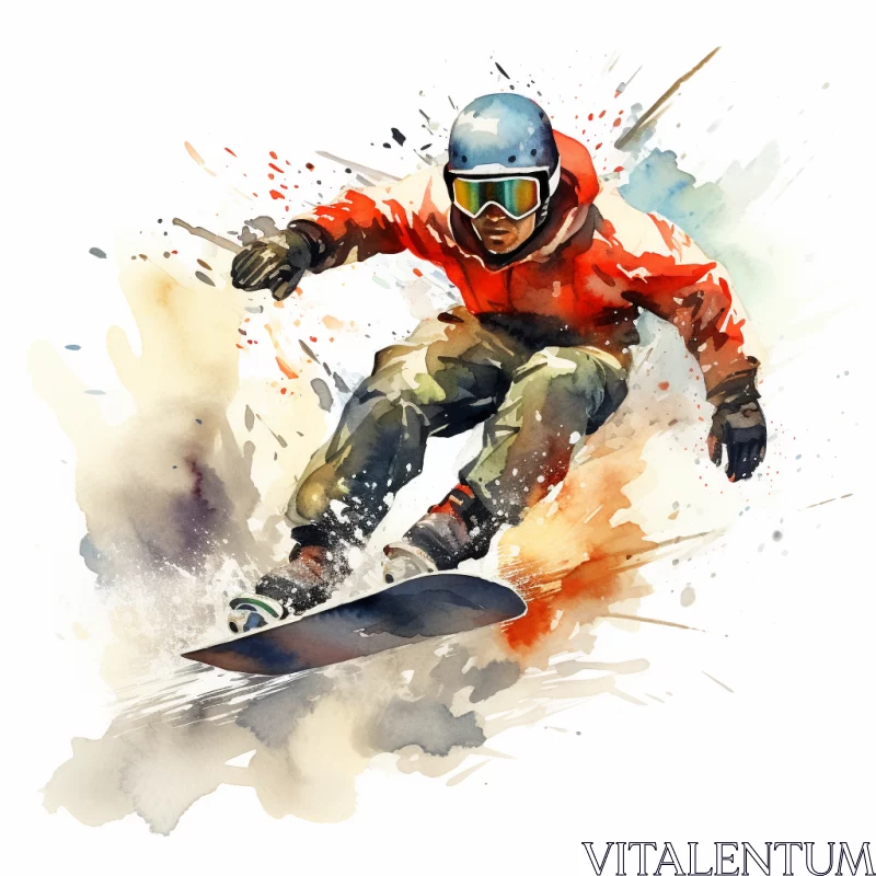 AI ART Animated Watercolor Snowboarding Scene with Vibrant Colors