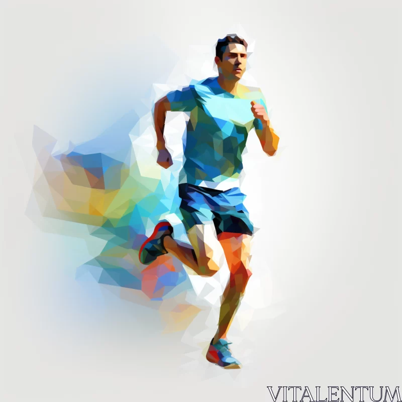 Cubist Style Portrait of Sprinting Man with Abstract Background AI Image