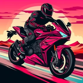 Dynamic Male Motorcyclist Pop Art Image with Vibrant Palette at Sunset AI Image