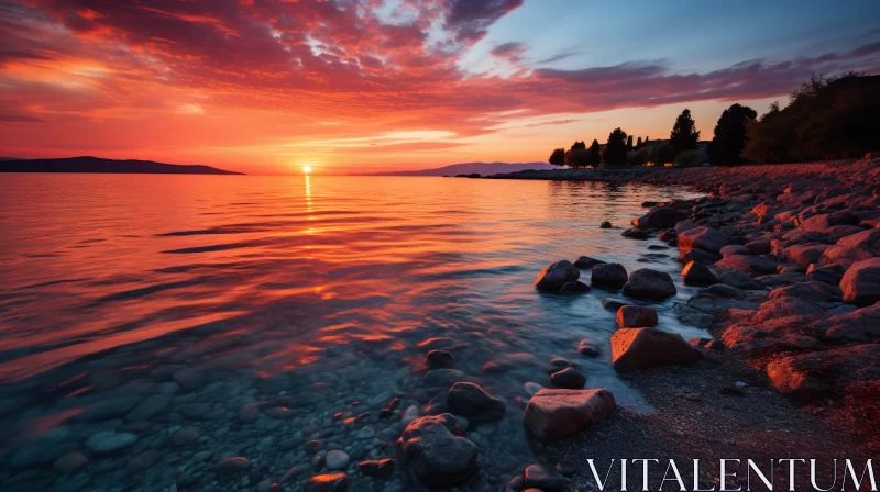Split-Toned Sunset and Calm Lake Landscape AI Image