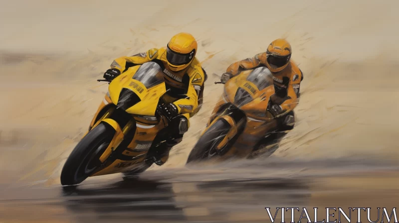 AI ART 8K Speedpaint of Thrilling Motorcycle Race on Desert Wave