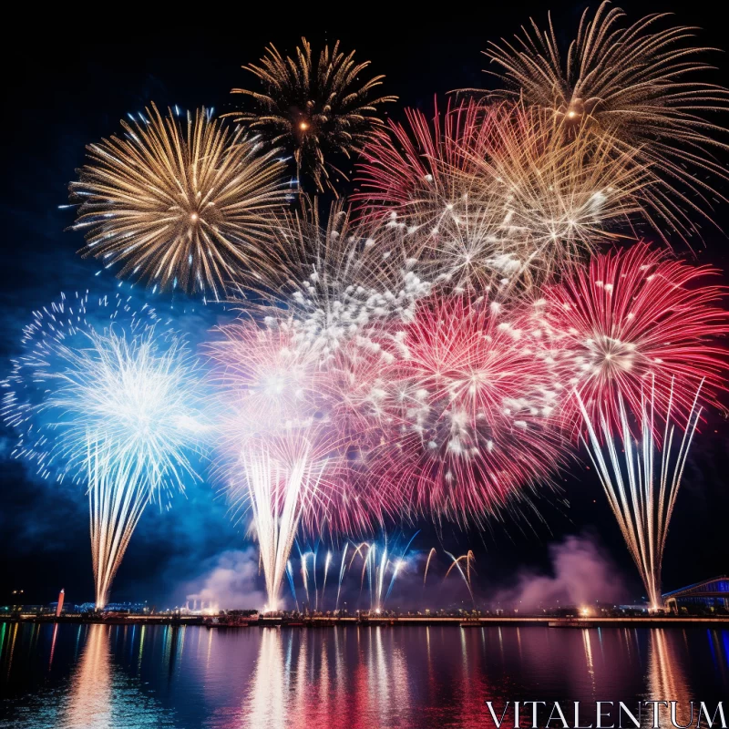 Colorful Fireworks Display Over Water - A Night to Remember AI Image