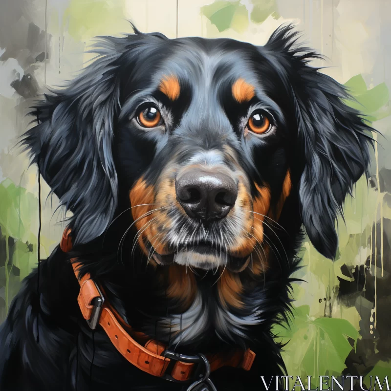 Emotive Oil Painting of Dog in Lush Green Backdrop AI Image