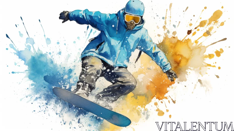 AI ART High-Resolution Watercolor Snowboarder Image with Autumn Hues