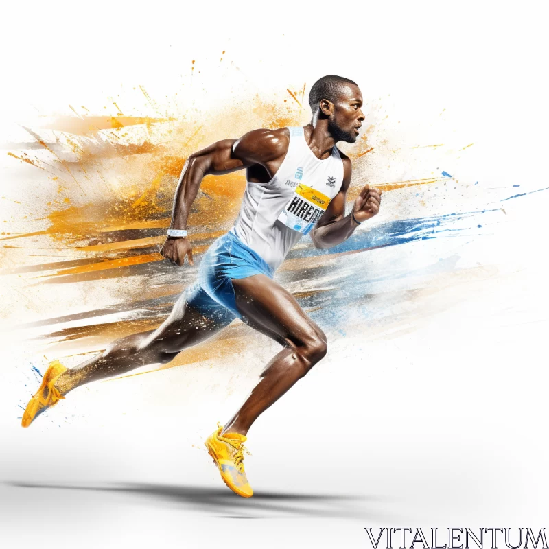 Muslim Athlete Mid-Sprint Artwork with Asante Influence AI Image