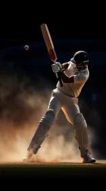 Photorealistic Image of Cricketer in Action with Atmospheric Lighting AI Image