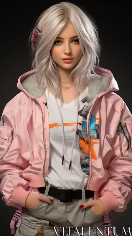 AI ART Street Style Realism: Girl in Pink Jacket