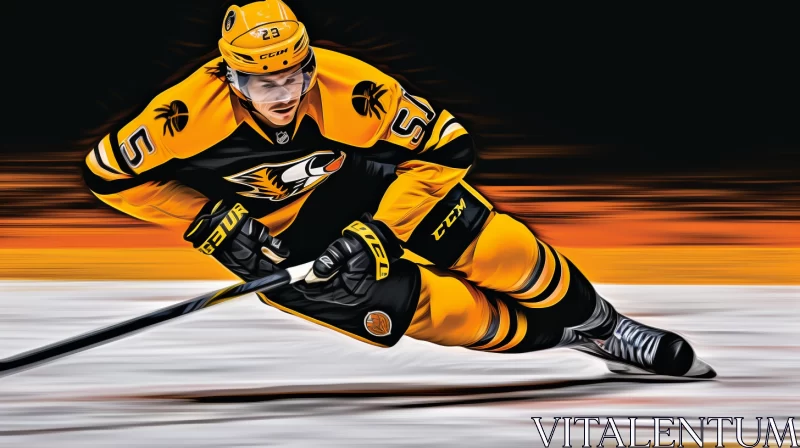 AI ART Vibrant Hockey Player Action Painting with Unique Feather Details