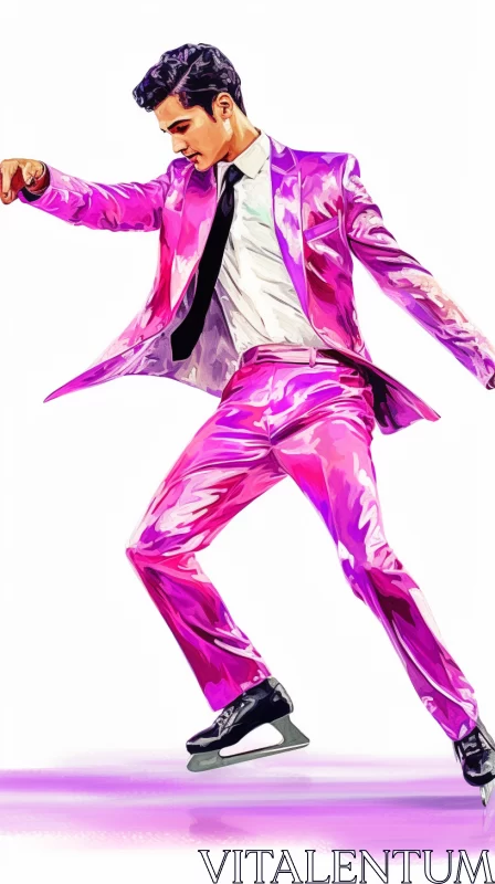 Pop-Art Style Bold Man Dancing in Glossy Magenta Suit AI Image