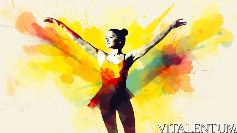 Vibrant Vector Image of Joyous Ballet Dancer in Colorful Backdrop AI Image