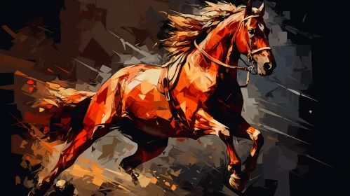 8K Abstract Horse Painting in Dark Orange, Beige, Red Shades AI Image