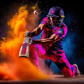 Eye-Catching Baseball Player Photo Amidst Colorful Powder Burst AI Image