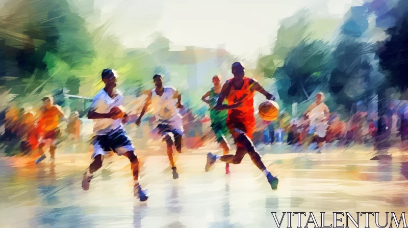 Impressionist Basketball Game with African Street Life Motifs AI Image