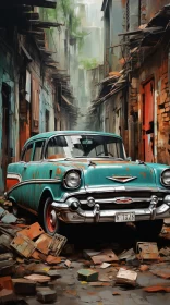 Old Car Depicted in Urban Street Art Style - AI Art images