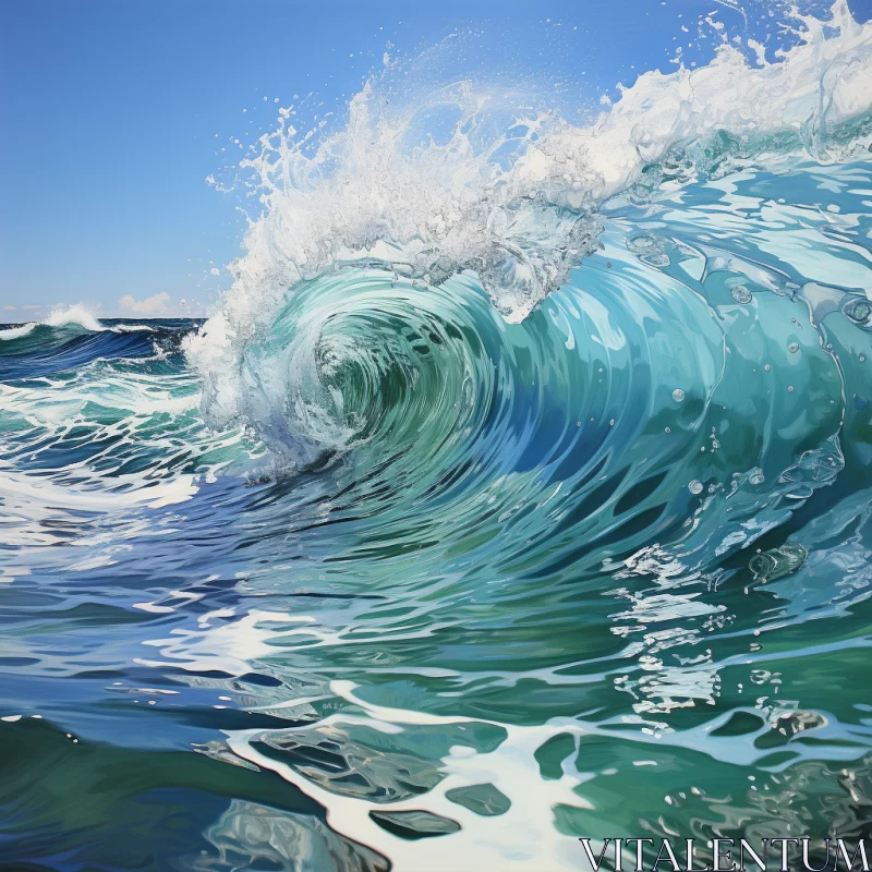 Photorealistic Ocean Wave Artwork in Light Cyan and Green Hues AI Image