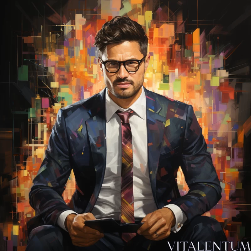 Commanding Modern Businessman Portrait in Bold Digital Art Style AI Image