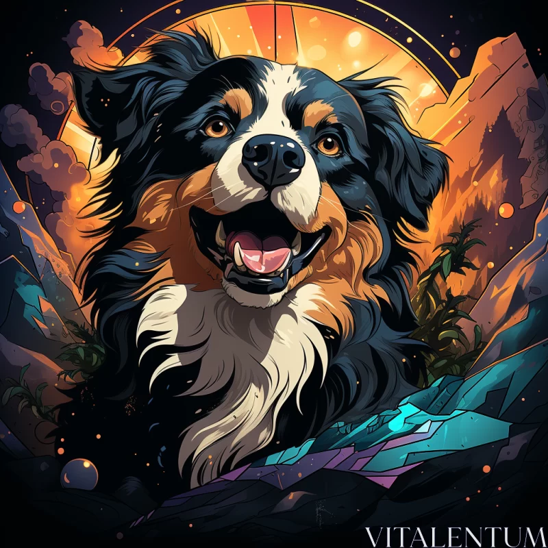 Curious Dog in Sunlit Spectrum: Fusion of Fantasy Realism and Sci-Fi Illustration AI Image