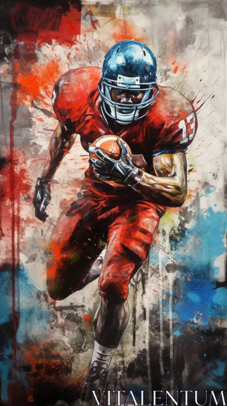 Energetic American Football Player Art in Red and Steel Tones AI Image