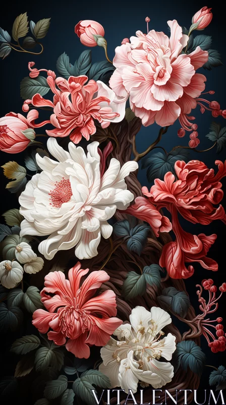 Intricate Baroque Style Floral Painting with Optical Illusion AI Image