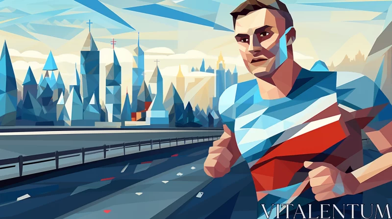 AI ART Stylized Cityscape with Athletic Man in Red Shoes