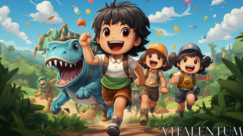 Dinosaur Safari Adventure: Anime-Inspired Character Designs AI Image