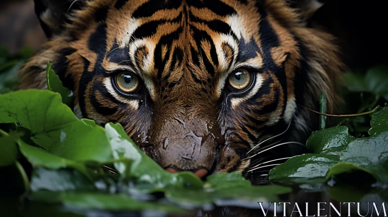 Hidden Tiger in Water - Close-up Artistic Portrait AI Image