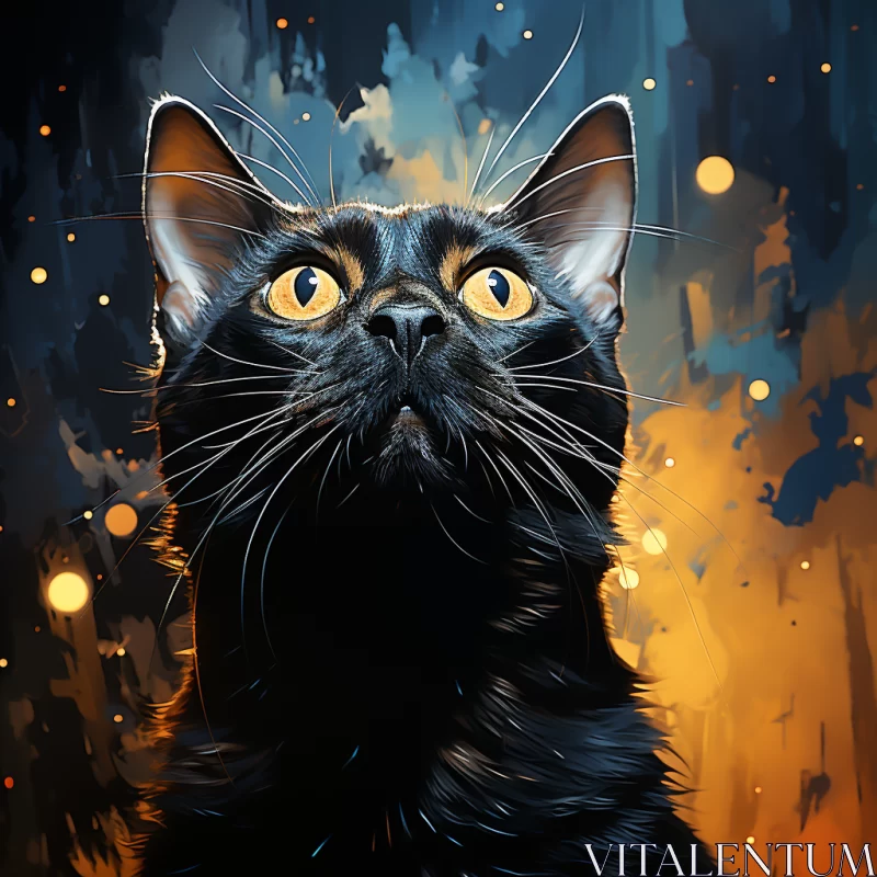 Mysterious Black Cat with Starry Eyes in Smokey Background AI Image