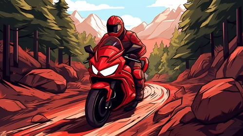 Rustic Trail Motorbike Race in Vibrant Comic Art Style AI Image