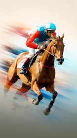 Vivid Digital Art of Jockey Riding Racing Horse, Symbolizing Speed and Competition AI Image