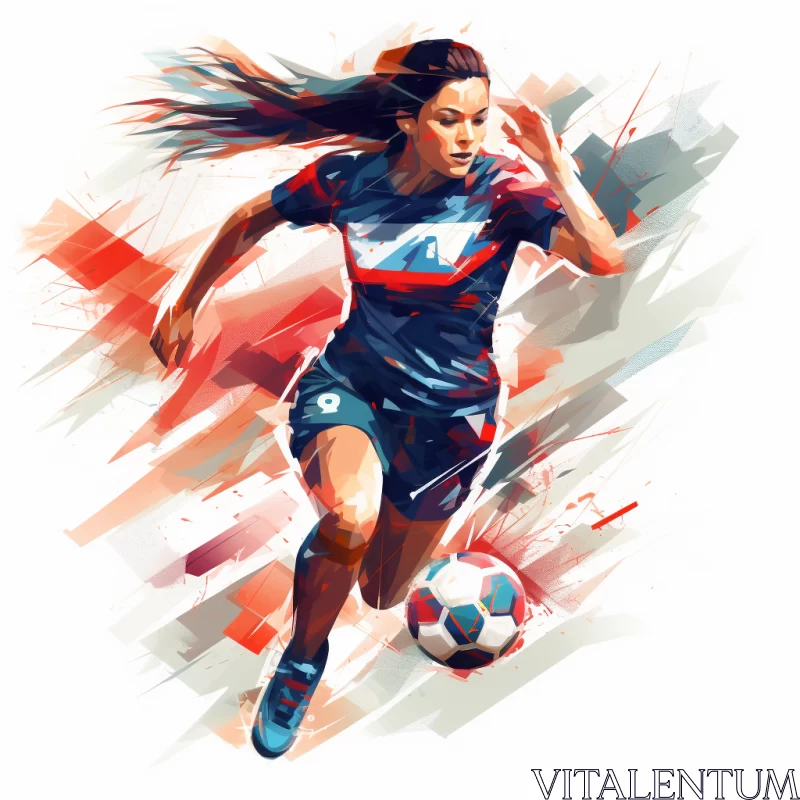 AI ART Vivid Watercolor Painting of Female Soccer Player in Action with Dynamic Color Blend