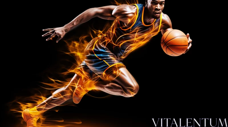Fiery Basketball Player in Action: A Photo-Realistic Artwork AI Image