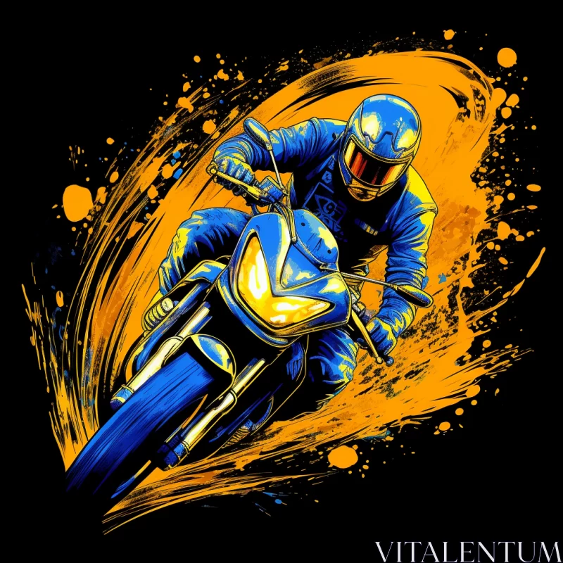 High-Speed Motocross Rider Illustration in Action Painting Style AI Image
