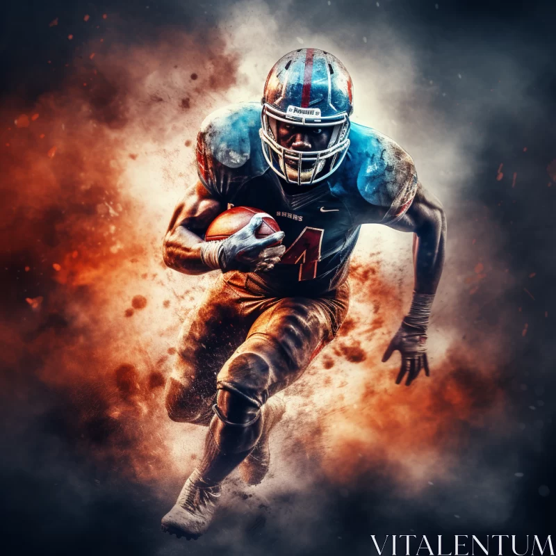 Intense American Football Action in Smoky Orange and Turquoise AI Image