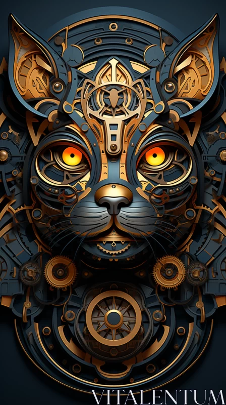 Steampunk Cat Face: Intricate Gear Assembly and Futurist Design AI Image