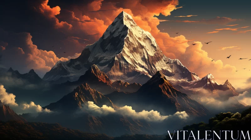Stunning Mountainous Landscape with Intricate Cloud Formations AI Image