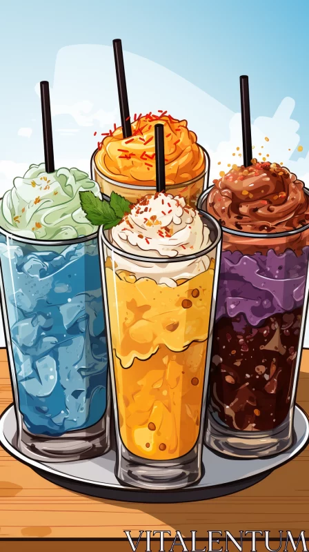 Manga-Inspired Slushy Drink and Food Tray Illustrations AI Image