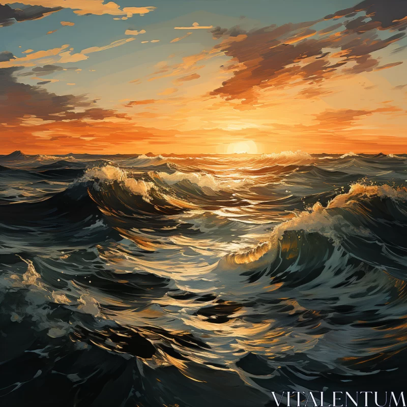 Mesmerizing Sunset over Stormy Seascape - Romantic Landscapes AI Image