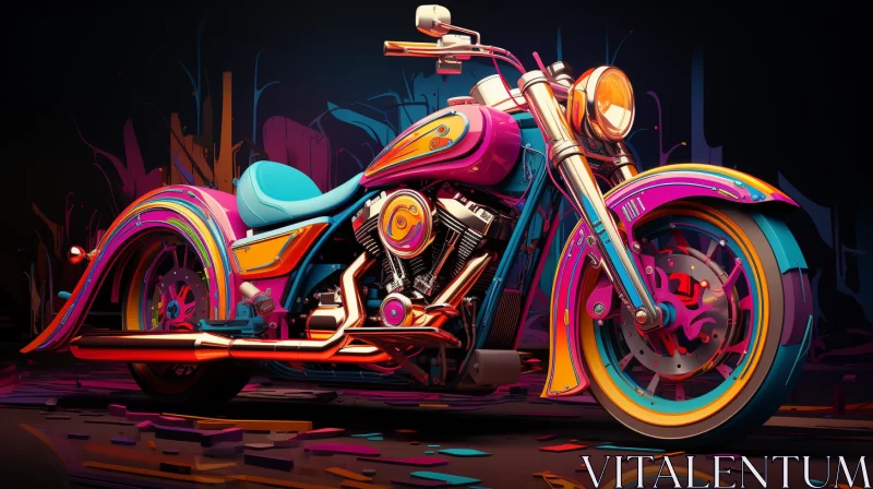 Neon-Colored Motorcycle Illustration with Dripping Paint Effect AI Image
