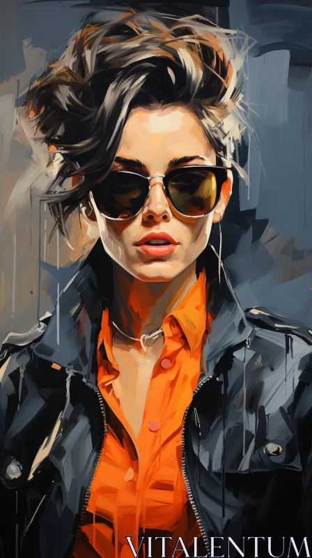 Speedpainting of a Woman in Sunglasses and Orange Shirt AI Image