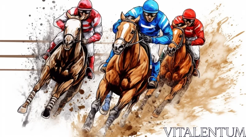 High-Resolution 32k UHD Image of Dynamic Horse Race Scene in Comic Art Style AI Image