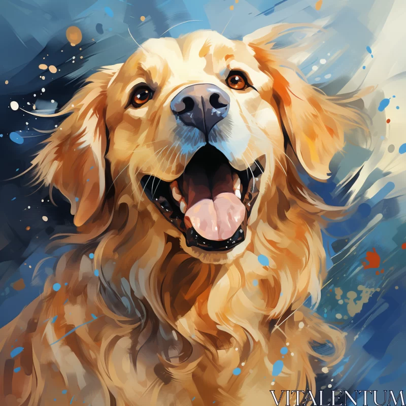 Impressionistic Golden Retriever Painting in Warm Yellows and Cool Blues AI Image