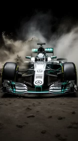 Turquoise Mercedes-Benz F1 Car Speeding in Desert at Sunset  - AI Generated Images AI Image