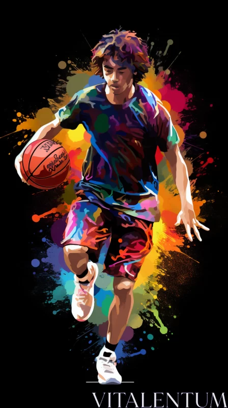 AI ART Vibrant Comic Art Style Basketball Player Mid-Action Image