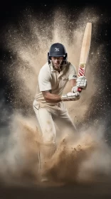 Dynamic Cricket Action in Dusty Golden Backdrop AI Image
