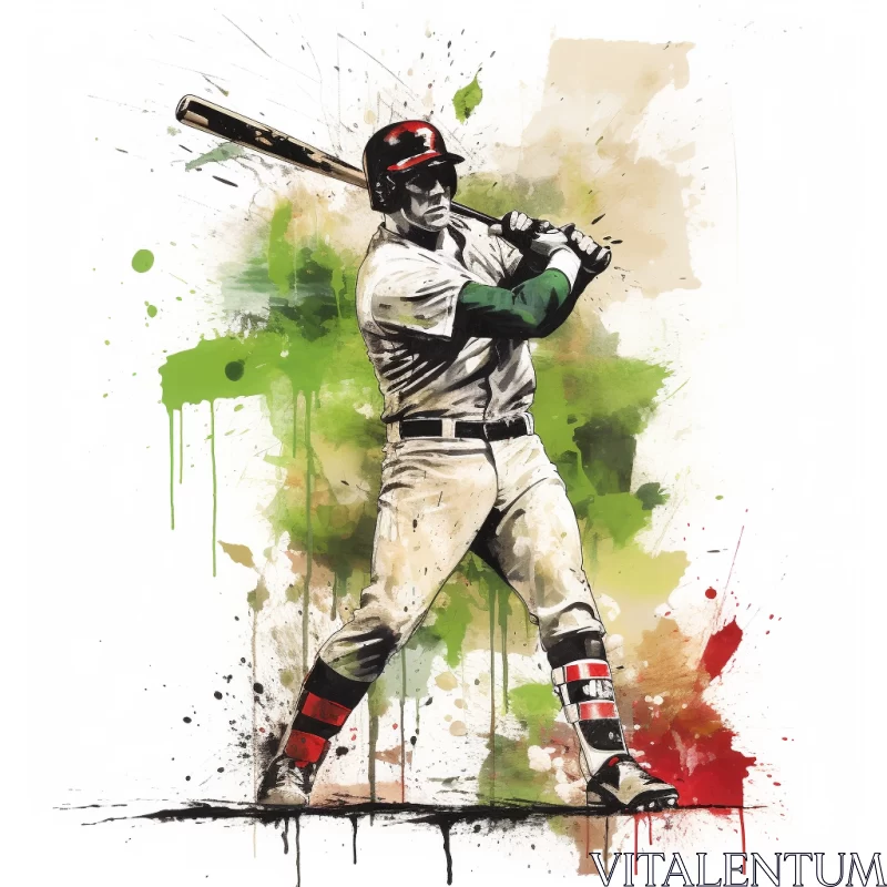 Expressive Baseball Player Painting in Red and Green AI Image
