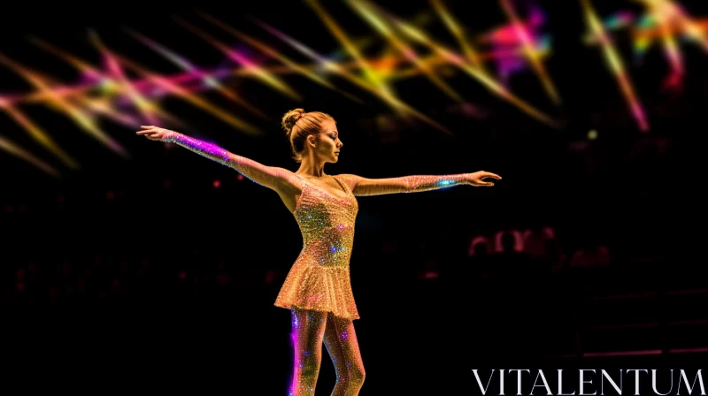 Radiant Dancer in Colorful Arena under Bronze Lighting AI Image