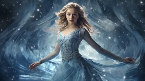 Bewitching Cinderella Likeness in Gem-Adorned Aquamarine Dress AI Image