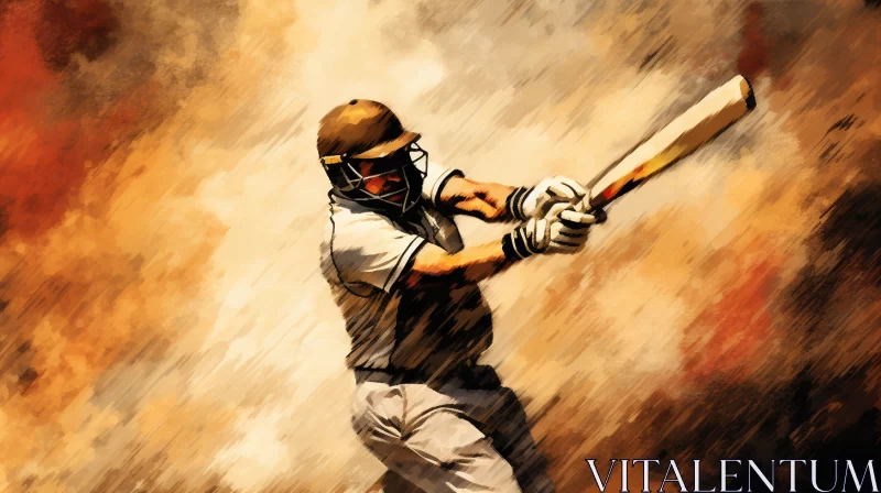 Dynamic Cricket Player Illustration in Vintage Style AI Image